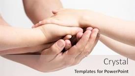  Presentation with family holding hands - Audience pleasing PPT theme consisting of hands holding eachother with care family connection social concept backdrop and a soft green colored foreground