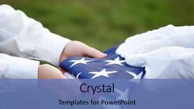  Presentation with american flag - Slides enhanced with hands holding folded american flag background and a teal colored foreground