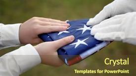  Presentation with broken wall american flag - Amazing slides having hands holding folded american flag backdrop and a tawny brown colored foreground