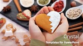  Presentation with christmas food - Slides enhanced with hands-holding-gingerbread-heart background and a coral colored foreground