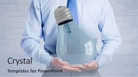  Presentation with hands holding - Beautiful slides featuring hands holding glass light bulb backdrop and a light blue colored foreground