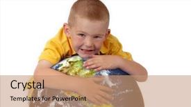  Presentation with planet earth on white - Presentation theme with hands holding globe - little boy hugging planet earth background and a  colored foreground