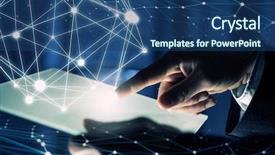  Presentation with network devices - Beautiful presentation theme featuring hands globe - network of connected devices backdrop and a ocean colored foreground