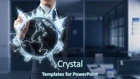  Presentation with world - PPT theme featuring hands holding globe - world mixed media background and a ocean colored foreground