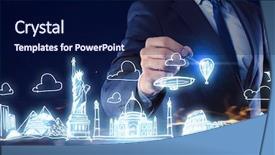  Presentation with children around the world - Slides with hands holding globe - world mixed media background and a navy blue colored foreground