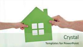  Presentation with family holding hands - Audience pleasing theme consisting of hands holding green paper house backdrop and a mint green colored foreground