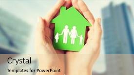  Presentation with green real estate - Amazing PPT layouts having hands holding green paper house backdrop and a lemonade colored foreground