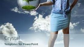  Presentation with green globe - Amazing presentation theme having hands holding green tree in globe backdrop and a sky blue colored foreground