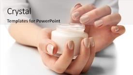  Presentation with holding hands - Cool new theme with hands holding jar of cream backdrop and a soft green colored foreground