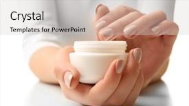  Presentation with ointment cream - Slide deck enhanced with hands holding jar of cream background and a light gray colored foreground
