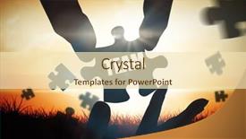  Presentation with team hands - PPT layouts having hands holding jigsaw against orange background and a lemonade colored foreground