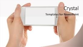  Presentation with hands holding - Colorful PPT layouts enhanced with hands holding mobile smart phone backdrop and a lemonade colored foreground