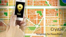  Presentation with hands holding - Presentation design having hands holding mobile smart phone background and a yellow colored foreground