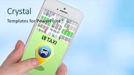  Presentation with mobile network - Presentation theme enhanced with hands holding mobile smart phone background and a  colored foreground