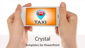  Presentation with mobile phone in woman hand - Slide set consisting of hands holding mobile smart phone background and a  colored foreground