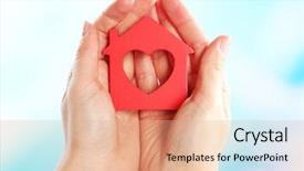  Presentation with kidney transplant holding a model - Amazing presentation theme having hands holding model of house backdrop and a coral colored foreground