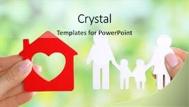  Presentation with family holding hands - Presentation theme with hands holding model of house background and a soft green colored foreground