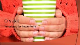  Presentation with holding hands - Slides with hands holding mug of hot background and a coral colored foreground