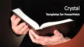  Presentation with open bible - PPT theme with hands holding open russian bible background and a black colored foreground