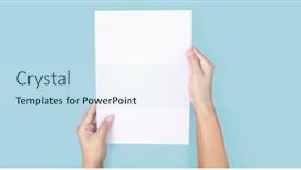  Presentation with letter - Cool new theme with hands-holding-paper-blank backdrop and a sky blue colored foreground