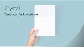  Presentation with cutout paper people standing around globe holding hands - Slide deck with hands-holding-paper-blank background and a light blue colored foreground