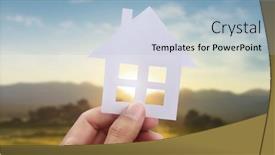  Presentation with family holding hands - Colorful presentation design enhanced with hands-holding-paper-house-family backdrop and a light blue colored foreground