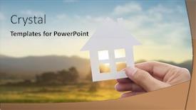  Presentation with family holding hands - PPT theme having hands-holding-paper-house-family background and a light blue colored foreground