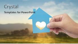  Presentation with family holding hands - Audience pleasing slide set consisting of hands-holding-paper-house-family backdrop and a light blue colored foreground