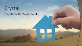  Presentation with family holding hands - Presentation theme consisting of hands-holding-paper-house-family background and a light blue colored foreground