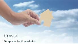  Presentation with family holding hands - Presentation theme featuring hands-holding-paper-house-family background and a sky blue colored foreground