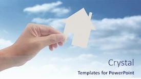  Presentation with family holding hands - Slide set enhanced with hands-holding-paper-house-family background and a sky blue colored foreground