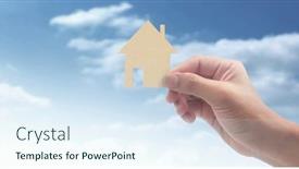  Presentation with family holding hands - Presentation theme enhanced with hands-holding-paper-house-family background and a sky blue colored foreground