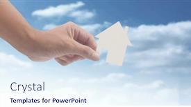  Presentation with family holding hands - Presentation having hands-holding-paper-house-family background and a sky blue colored foreground