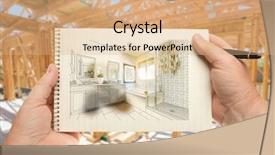  Presentation with hands holding - PPT theme having hands holding pen and pad background and a coral colored foreground