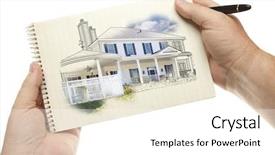  Presentation with holding hands - Colorful presentation design enhanced with hands holding pen and pad backdrop and a white colored foreground