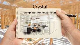  Presentation with construction sketch - PPT layouts having hands holding pen and pad background and a coral colored foreground