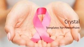  Presentation with pink ribbon breast awareness - Beautiful slide deck featuring hands holding pink breast cancer backdrop and a lemonade colored foreground