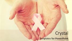  Presentation with pink ribbon hands - Beautiful PPT theme featuring hands holding pink breast cancer backdrop and a coral colored foreground