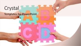  Presentation with holding hands - Slides having hands holding puzzle with abcd background and a lemonade colored foreground