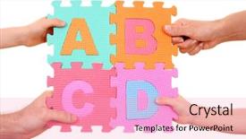  Presentation with hand holding puzzle piece - Theme with hands holding puzzle with abcd background and a lemonade colored foreground