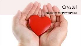  Presentation with hands heart - Beautiful PPT theme featuring hands holding red heart backdrop and a lemonade colored foreground