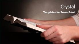  Presentation with holy bible - Slides having hands holding russian holy bible background and a dark gray colored foreground