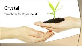  Presentation with holding hands - Theme featuring hands holding sapling in soil background and a  colored foreground