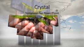  Presentation with statistic - PPT theme having hands holding shrub on abstract screen against global statistic on sky background background and a light gray colored foreground