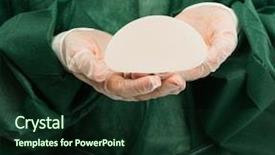  Presentation with implant - Presentation design having hands holding silicon breast implant background and a forest green colored foreground