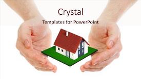  Presentation with white house - Slides featuring hands holding small house isolated background and a sky blue colored foreground