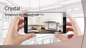  Presentation with displaying - Slide deck with hands holding smart phone displaying background and a white colored foreground