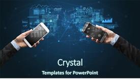  Presentation with hands holding - Audience pleasing PPT layouts consisting of hands holding smartphones to sync backdrop and a navy blue colored foreground