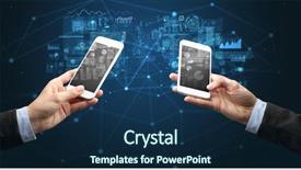  Presentation with holding hands - Colorful PPT theme enhanced with hands holding smartphones to sync backdrop and a navy blue colored foreground