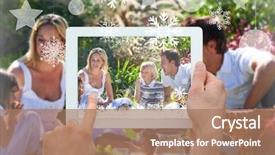  Presentation with family holding hands - Cool new presentation design with hands holding tablet pc against young family having fun in a picnic backdrop and a coral colored foreground